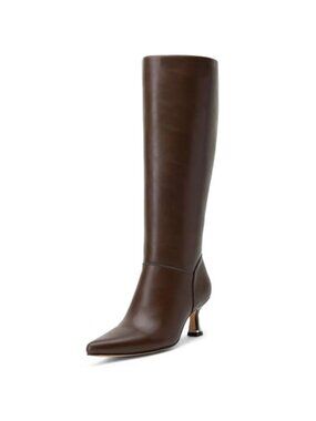 Vepose Women's Pointed Toe Kitten Heel Knee High Dress Boots with Zip